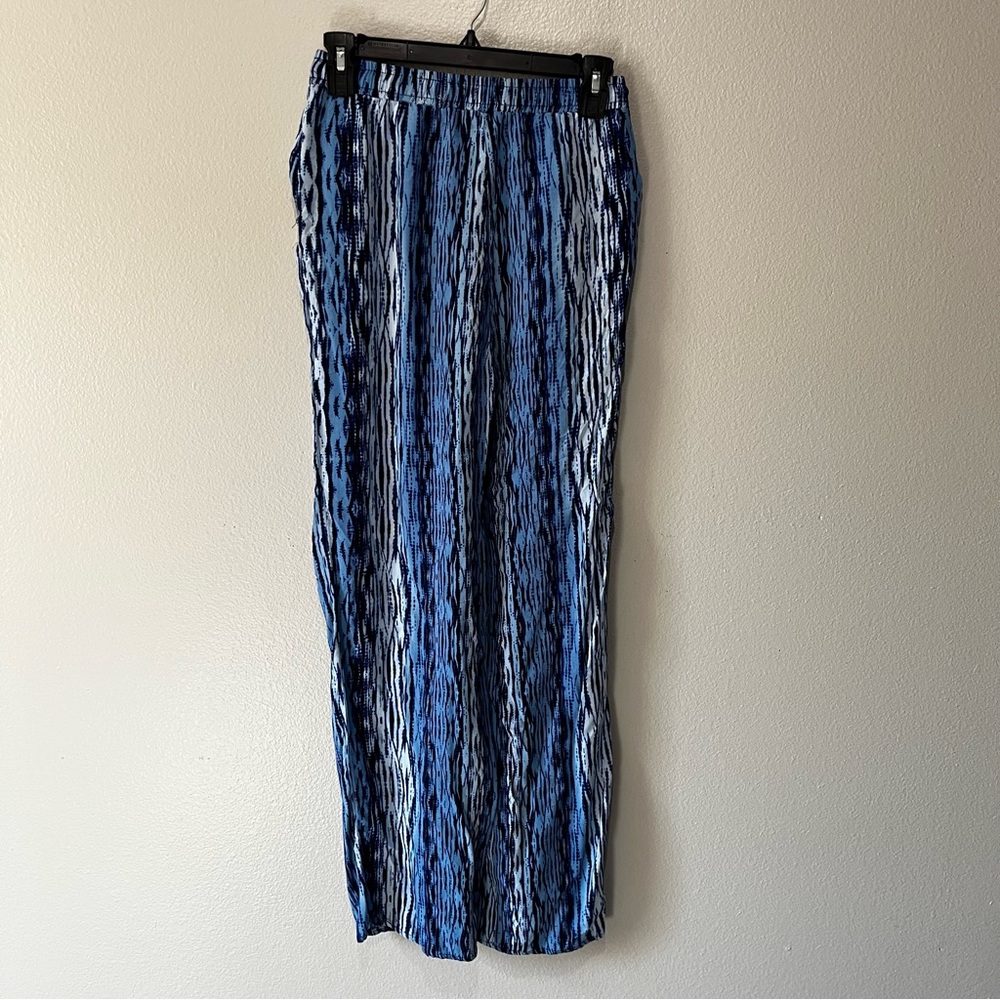 LOVE WISH- Blue and Black Striped flowy colorful pants Size M